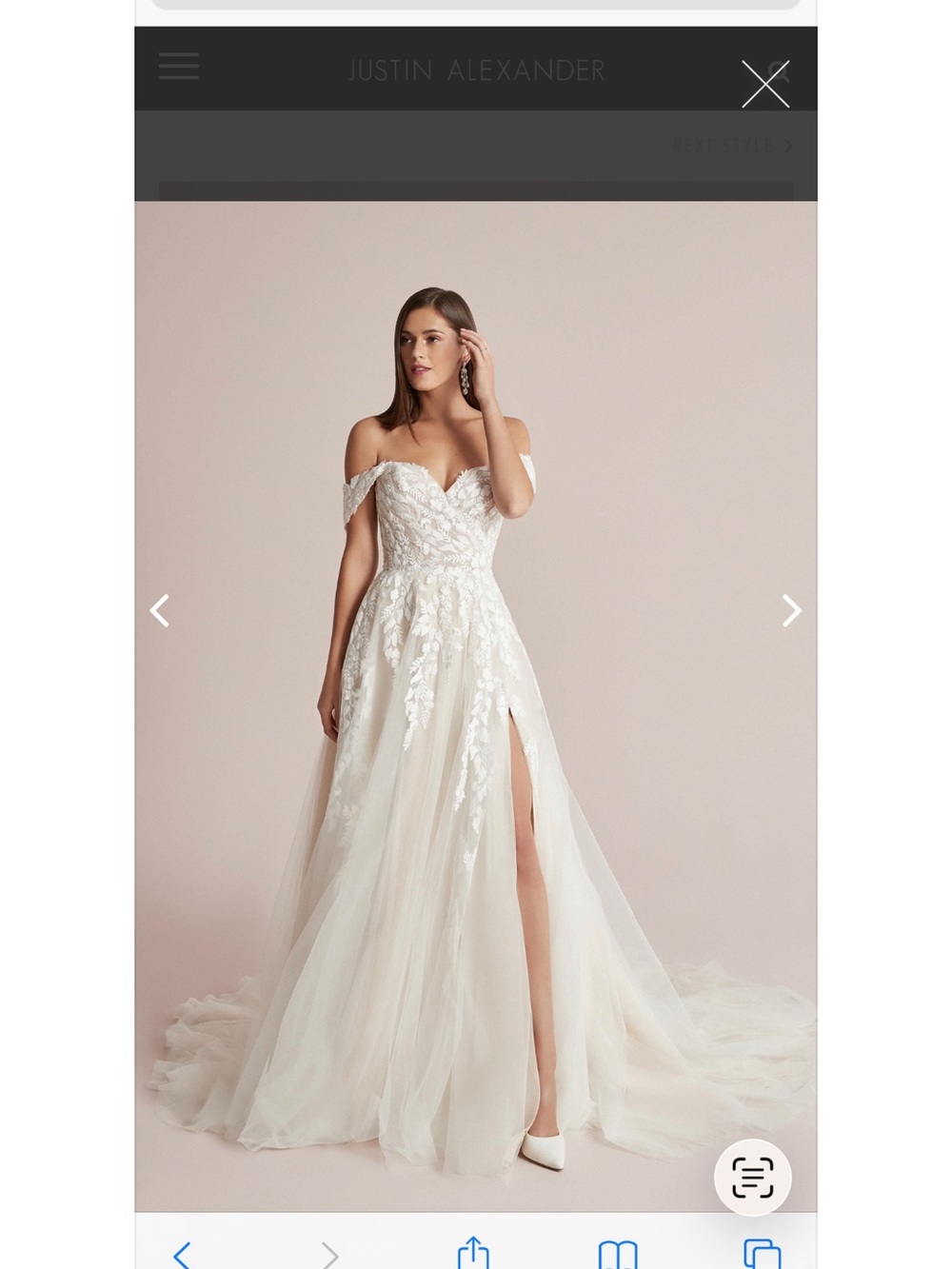 Off-the-Shoulder White Lace Bridal Gown with Thigh Slit